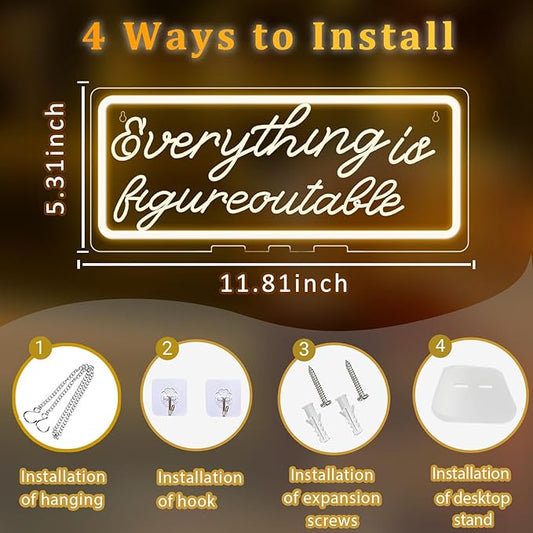 Everything is Figureoutable Sign,Home Office Decoration Sign,Office Wall Decor Inspirational Sign With Stand For Shelf Table,Home Cubicle,Cheer Up Gifts for Friends Coworker