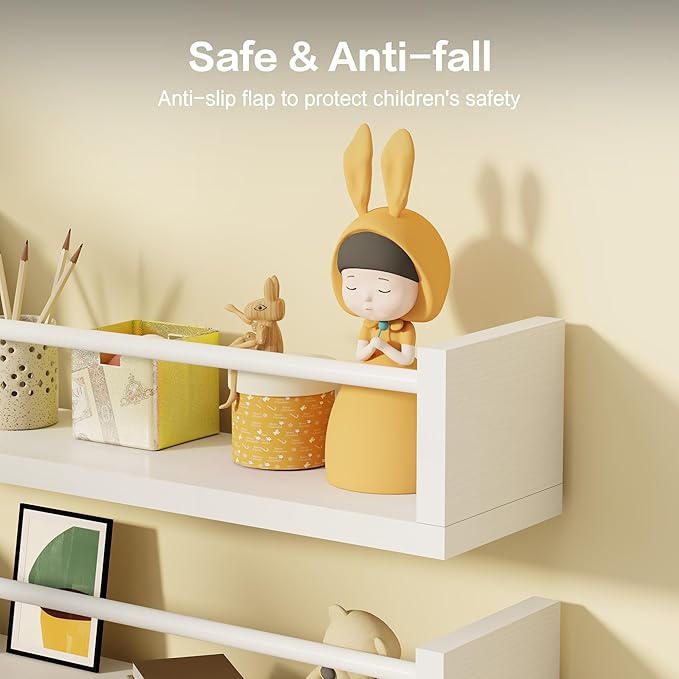 23.6" Wall Book Shelves for Kids - Floating Nursery Book Shelves Set of 4, White Wall Mounted Bookshelf for Kids Room, Toddler Bedroom Furniture & Toy Storage