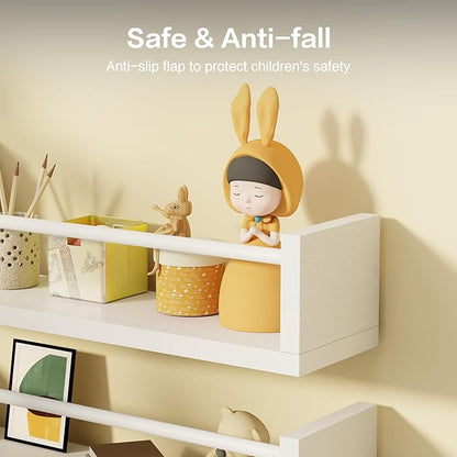 23.6" Wall Book Shelves for Kids - Floating Nursery Book Shelves Set of 4, White Wall Mounted Bookshelf for Kids Room, Toddler Bedroom Furniture & Toy Storage