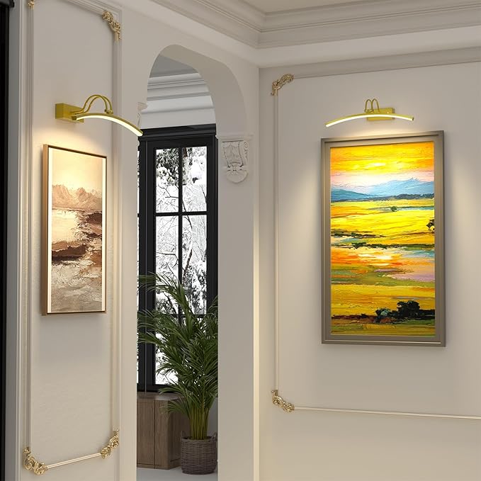 PAIHOME Picture Light for Wall Battery Operated, Rechargeable Magnetic Picture light with Smart Motion Sensor, Remote Dimmable & Timer, ‌16in Gold Wireless Art Lighting for Paintings Gallery Portraits
