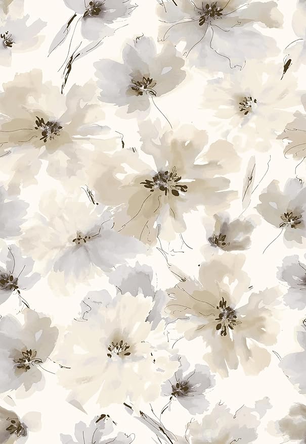 Floral Peel and Stick Wallpaper, Beige Yellow Watercolor Flower Contact Paper Peel and Stick for Bedroom Bathroom, Vintage Removable Waterproof Self Adhesive Wall Paper 240 x 17.3in, 28.84 sq.ft