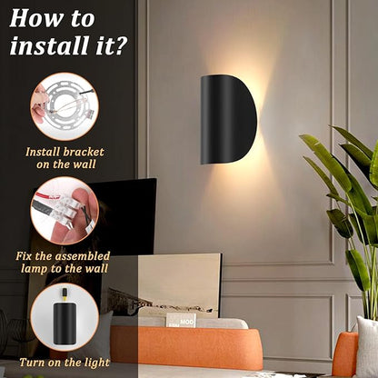Aipsun Black Modern LED Wall Sconce Indoor Wall Lights 2 Packs Hardwired Up and Down Wall Mount Light for Living Room Bedroom Hallway Corridor Conservatory Warm White 3000K(with G9 Bulbs)