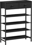 Shoe Rack, 5 Tier Shoe Organizer with 2 Drawers, Metal Shoe Storage for 16-20 Pairs of Shoes with Fabric Shelves and Wooden Top, Narrow Shoe Shelf for Closet Entryway Black