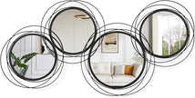 Round Decorative Wall Mirror, Black 4 Pcs Circle Modern Mirror Wall Art Ring Metal Mirrors Wall Mounted for Living Room Bedroom Entryway Dining Room Hallway 16x32 Inch