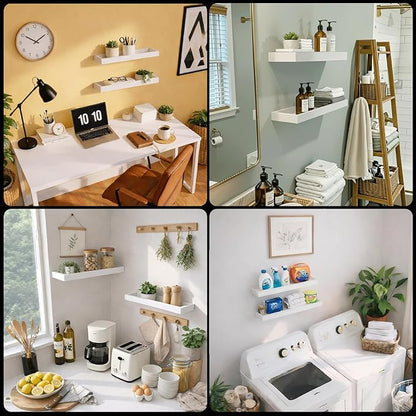 Floating Shelves for Wall, 15.7 Inch Picture Ledge with Raised Lip, Bathroom Shelves Over Toilet, Nursery Book Shelves, Kitchen Spice Rack, Wall Decor Display Ledge, Set of 2, White