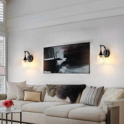1-Light Black Wall Light,Bathroom Wall Sconce Modern Sconce Light Indoor with Textured Glass Shade,Hardwired Wall Sconce for Living Room Hallway Bedroom Kitchen(E26