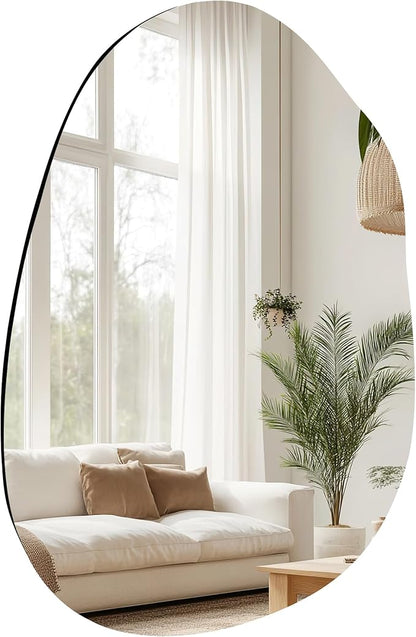 CULER Irregular Bathroom Wall Mirror,24 x 36 Inch Asymmetrical Frameless Vanity Modern Tempered Glass Mirror for Bedroom,Living Room,Entryway