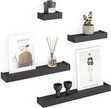 Ballucci Modern Ledge Wall Shelves, Set of 4 Wood Floating Shelves for Bedroom, Bathroom, Living Room, Kitchen, Nursery, Black
