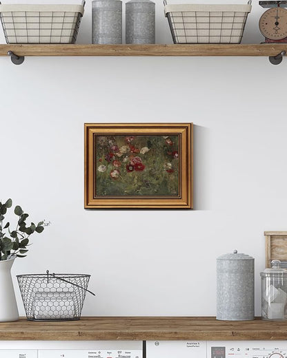 HUARCEY Framed Canvas Wall Art Prints, Bathroom Shelf Vintage Decor Aesthetic, Poppies Floral Paintings Farmhouse Wall Decor, Retro Table Desk Pictures for Bedroom Living Room, 8x10Inch