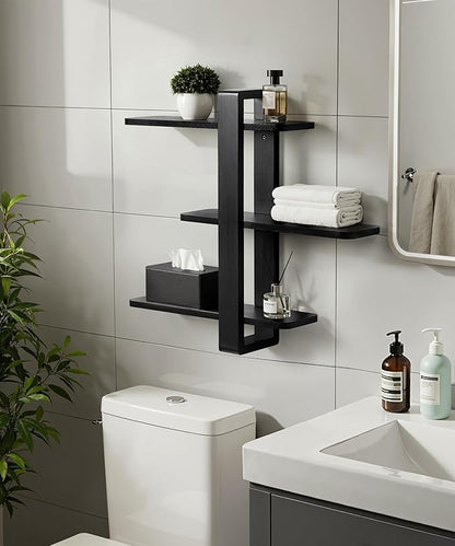 SUMGAR Black Floating Shelves for Wall Mounted Shelving Unit All Pine Wood 3 Tier Large Shelf for Bedroom Living Room Office Bathroom Home Decoration Storage Plant Photo Display Modern 20in