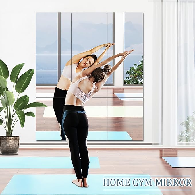 JUNEBRUSHS 3 Pack Self Adhesive Acrylic Mirrors, 20 x 24 Inch Full Length Mirror Tiles,Frameless Mirror Sheets Wall Stickers for Wall Mounted Make Up Gym Workout