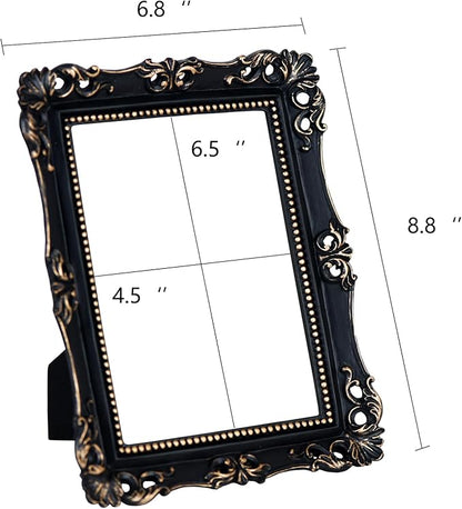 Funerom Vintage Decorative Mirror, Wall Mounted & Tabletop Makeup Mirror ，Rectangular(Black, 8.8 x 6.8 inch)