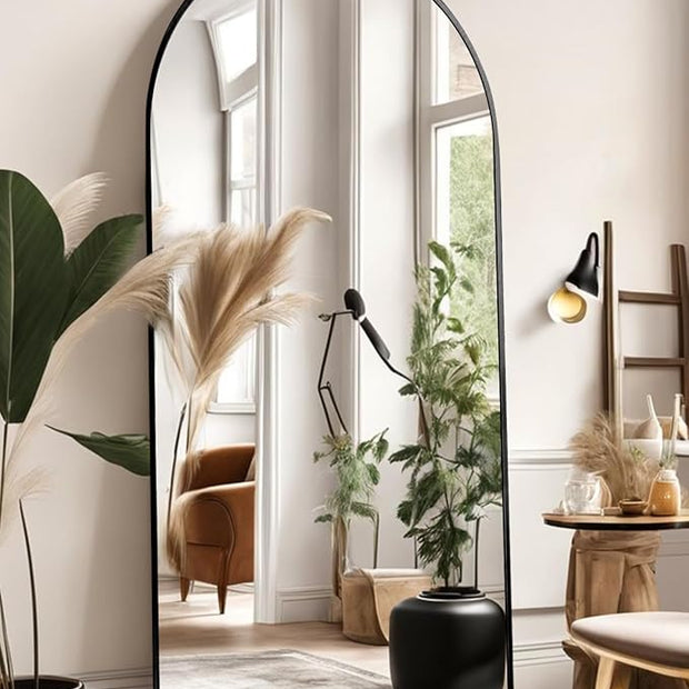 Arched Full Length Mirror, Floor Mirror with Stand, 71"x26" Large Wall Mirror Full Length, Body Floor Mirror, Wall Mounted for Bedroom, Black