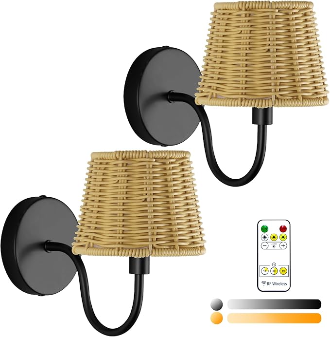 Battery Operated Wall Sconce Set of 2, Rechargeable Wireless Sconces with Dimmable Detachable Magnetic Bulbs and Remote, 3 Colors Wall Lights for Bedroom Living Room Hallway Fireplace