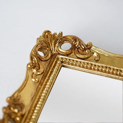 Funerom Vintage Decorative Mirror, Wall Mounted & Tabletop Makeup Mirror ，Square (Antique Gold, 16.5 x 13.5 inch)