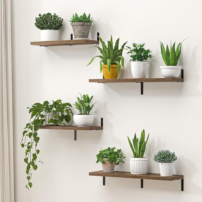 Marsmiles Extra Wide Floating Shelves for Wall, 32x8 Inch Natural Wood Grain Bookshelves, Heavy Duty Mounted Shelving for Bathroom, Kitchen, Living Room, Bedroom,Set of 2，Rustic Brown