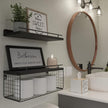 WOPITUES Floating Shelves for Wall Decor Sign, Bathroom Organizers and Storage, Bathroom Shelves Over Toilet with Metal Guardrail-Black