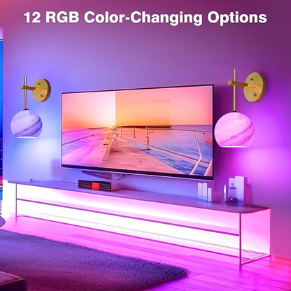 MOITA Wall Sconces Set of Two, Wireless Battery Operated Wall Decor with Remote, Sconces Wall Lighting with Glass Shade, Upward and Downward Installation, 12 RGB Colors and 3 CCT Options