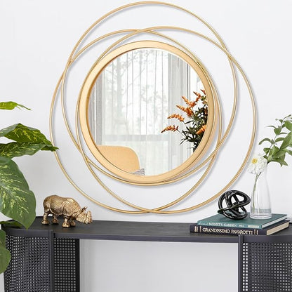 Wall Mirror Mounted Gold Large Round Decorative Mirrors, Circle Metal Art Mirror Home for Bathroom Vanity, Living Room or Bedroom 24" x 24"