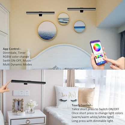 Wireless Picture Light, 16" Metal Rechargeable Painting Light Display Lamp with APP Music Sync Multi Dynamic Modes Dartboard, Timer Dimmable Artwork Light for Frame Portrait, Black