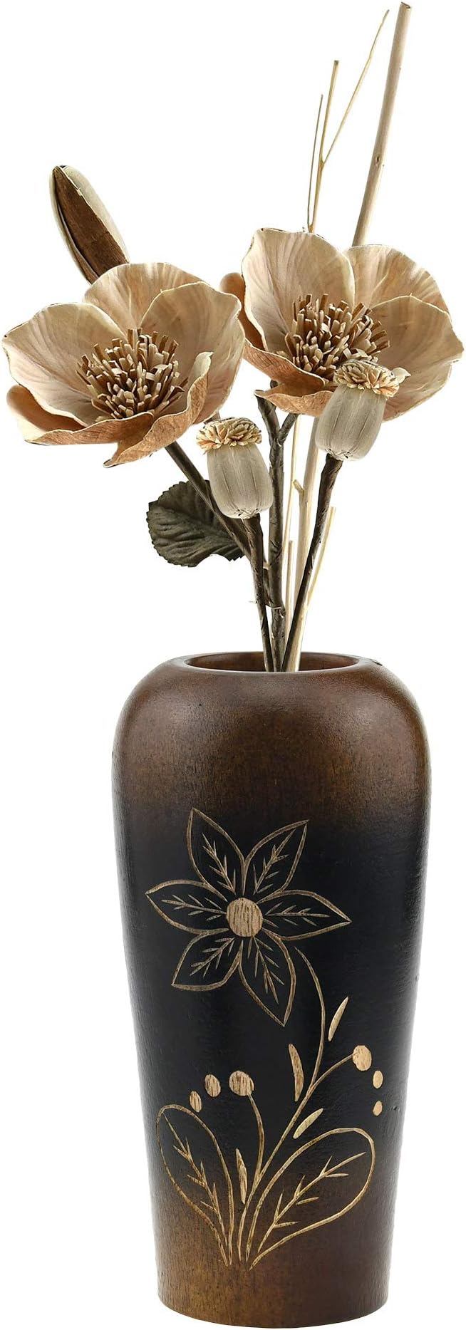 AeraVida Blooming Delicate Daisy Mango Tree Wood Flower Vase | Hand-Carved Brown and Black Decorative Piece for Home Décor | Handmade Natural Wooden Accent for Dried or Artificial Blooms