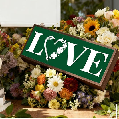Clover Love Sign, Stylish Wooden Plaque Signs, Beautiful Home Decor, Shamrocks Wooden Box Sign, Shelf Table Mantel Decoration, Farmhouse Decor for St. Patrick's Day, 9.5x3.1x1 inches