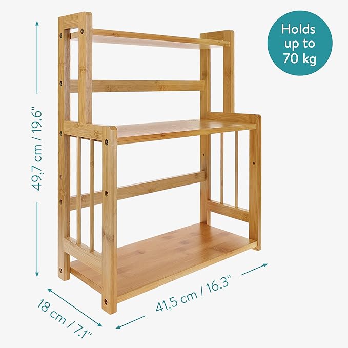 Navaris Bamboo Rack Organizer Shelf - 3-Tier Adjustable Shelves for Spice Storage Kitchen Pantry Bathroom Counter - 16.3