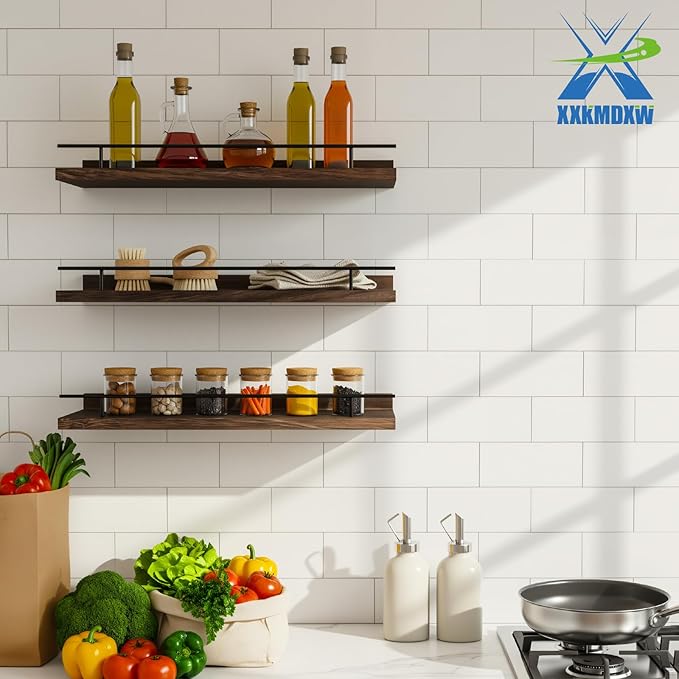 Floating Shelves Set of 3, 15.74 inches Rustic Wood Wall Shelves for Bathroom，Bedroom, Living Room, Kitchen & Book, Hanging Display Decor Organization Shelf with 22 lbs Capacity