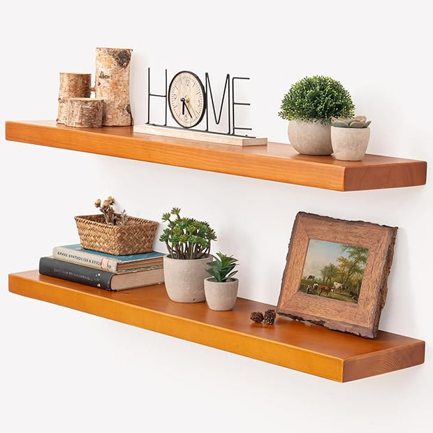 Marsmiles 36 Inch Wood Floating Shelves | Rustic Honey Oak Wall Shelves Set of 2 | 36" W x 7.7" D x 1.6" H Wooden Shelves for Bathroom Kitchen Living Room