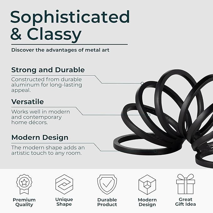 Black Metal Decorative Sculpture – Contemporary Geometric Aluminum Accent for Living Room, Shelf, Coffee Table, Bedroom, or Office – Modern Minimalist Home Decor – 11", Black