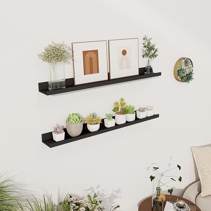 Axeman 30 Inch Floating Shelves | Picture Ledge Shelf Set of 2 | Black Wall Shelves with Lip | Black Picture Shelf for Wall with Ledge | Photo Ledges 30 Inch
