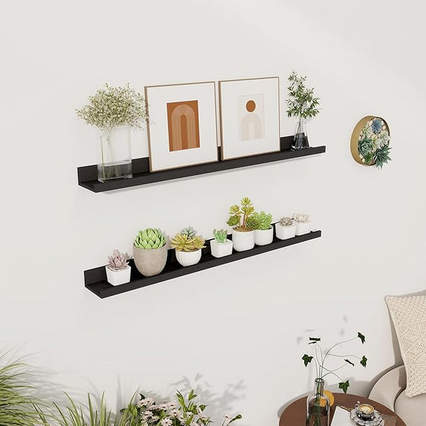 Axeman 30 Inch Floating Shelves | Picture Ledge Shelf Set of 2 | Black Wall Shelves with Lip | Black Picture Shelf for Wall with Ledge | Photo Ledges 30 Inch