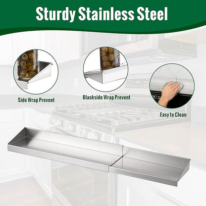 RECAPS 30" Adjustable Length Stove Top Shelf - Stainless Steel Stove Shelf, Spice Rack Over Stove for Kitchen Stove, Kitchen Shelf for Back of Stove with Double-sided Tape, Fit for Flat Top Only