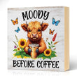 Moody Before Coffee Western Country Wood Block Plaque Box Sign for Home Living Room Coffee House Bar Shelf Table Office Decoration, Funny Highland Home Decor Gifts for Family Friends
