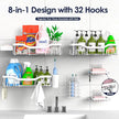Shower Caddy Adhesive Shower Organizer 8-Pack, Rustproof Stainless Steel Bathroom Shelves, Large Capacity No-Drill Rack Storage Accessories with Soap Dish Toothbrush Holder Hooks