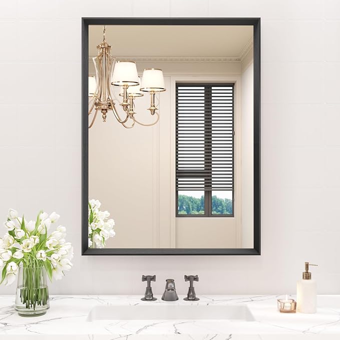 30x36 Inch Bathroom Mirror, Matte Black Framed Rectangle, 4MM Tempered Glass, Anti-Rust, Wall-Mounted Vanity Mirror for Bathroom & Bedroom - Hangs Horizontally or Vertically
