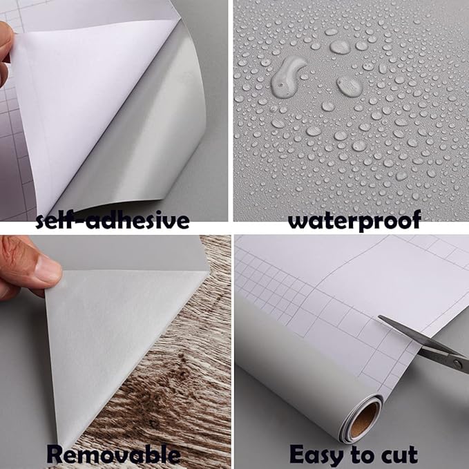 15.7" x 118" Solid Grey Peel and Stick Wallpaper - Matte Grey Contact Paper for Bedroom, Wallcovering, Countertops