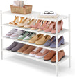 Smiry Bamboo Long Shoe Rack, 4 Tier Shoe Organizer for Entryway & Closet, Stackable Free Standing Storage Shelf for Shoes, Bags & Plants, White