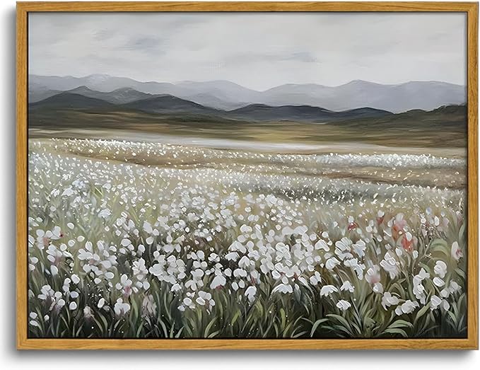 OIQArtOIQ Vintage Wildflowers Landscape Wall Art Framed Floral Natural Scenery Oil Painting Canvas Prints Country Farmhouse Decor Pictures Kitchen Bedroom Living Room Bathroom