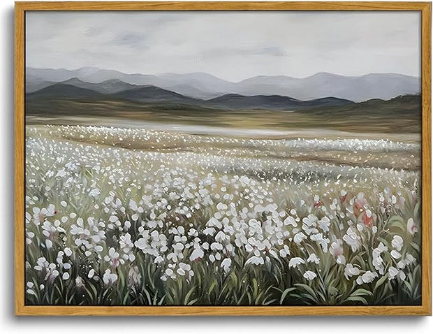 OIQArtOIQ Vintage Wildflowers Landscape Wall Art Framed Floral Natural Scenery Oil Painting Canvas Prints Country Farmhouse Decor Pictures Kitchen Bedroom Living Room Bathroom
