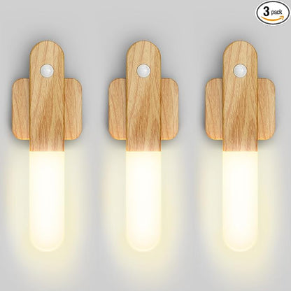 iThird Motion Sensor Light Indoor - Wireless Wall Light, lumi Light, Magnet Rechargeable Wall Sconces, Portable Night Lights, LED Lights for Closet, Bathroom (Beech 3PCS)