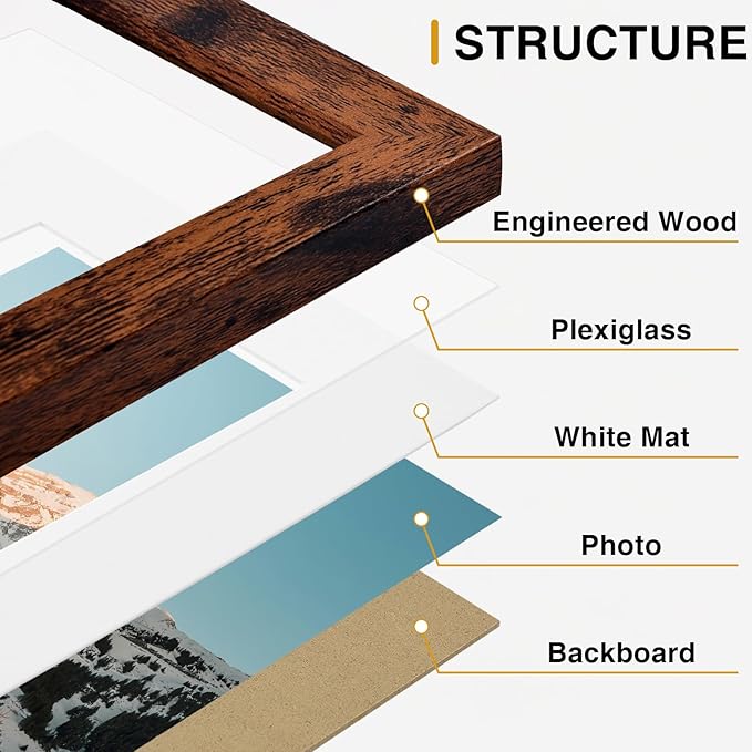 Vittanly 15 Pack Picture Frames Collage Wall Decor for Mounting or Tabletop Display, Gallery Frame Set for Family, Multi Sizes Including 3pcs 8x10, 6pcs 5x7, 6pcs 4x6, Rustic Brown