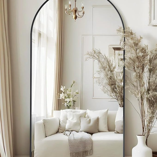 Antok Arched Full Length Mirror, 76"x34" Black Metal Frame Floor Mirror for Bedroom Living Room, Freestanding/Wall Mount/Leaning