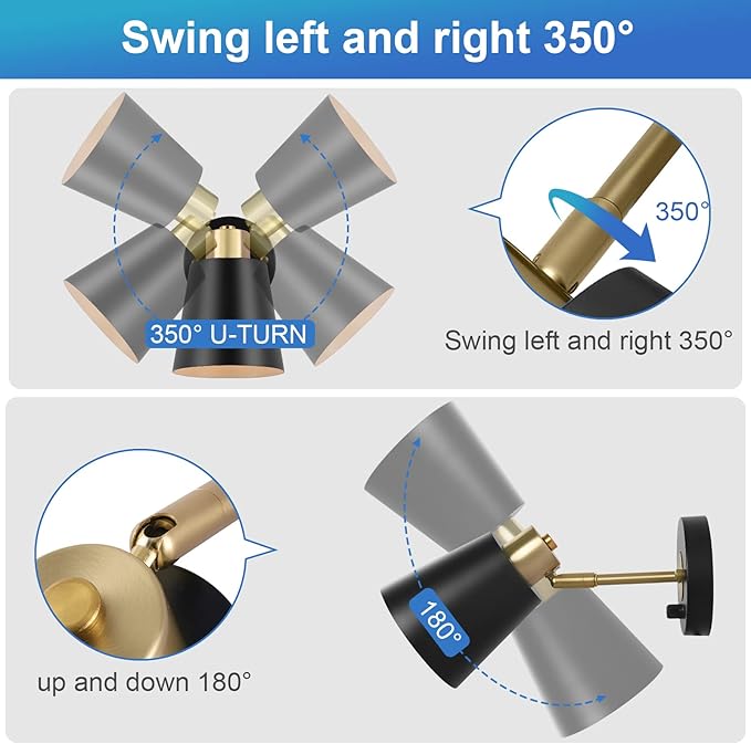 Plug in Wall Sconce, Dimmable Wall Sconce Adjustable Wall Lights with Plug in Cord and Dimmer On/Off Rotary Switch, Wall Mounted Light for Bedside Bedroom Doorway(One Bulb Included)