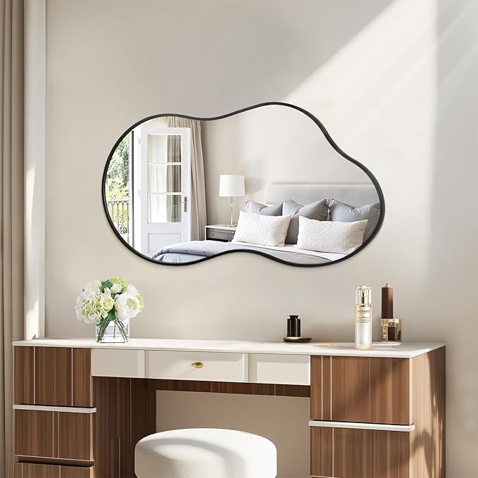JJUUYOU Irregular Wall Mirror Black Metal Framed Decorative Asymmetrical Bathroom Mirrors Large 20