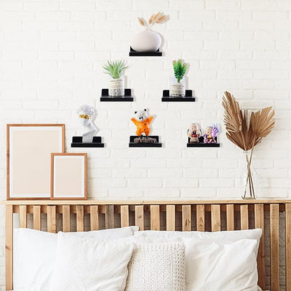 Small Floating Shelf, Set of 6 Black Shelf for Wall Decor Storage Wall Mounted Small Shelf for Bedroom Living Room Bathroom Kitchen -5x5 Inch