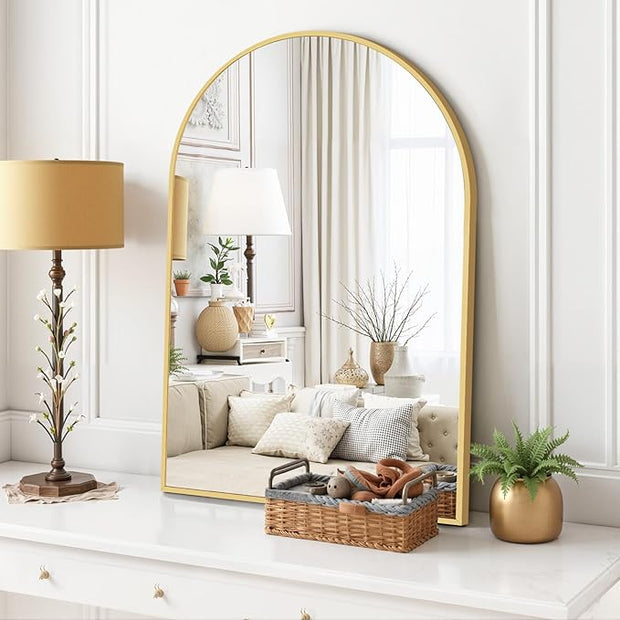 Arched Wall Mirror 36x24 Inch Gold Bathroom Vanity Mirror with Metal Frame, Modern Arch Mirror for Bedroom, Living Room, Entryway, Wall Mounted Decorative Mirror