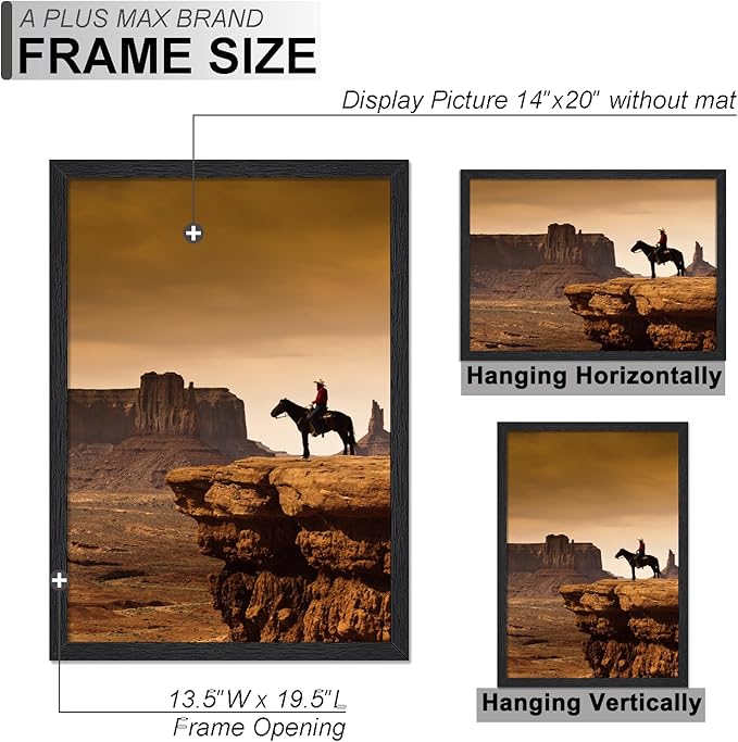 A PLUS MAX 14x20 Picture Frame Set of 3, Black Engineered Wood Frame for 14 x 20 Inch Picture Poster Photo, Light Weight 14 by 20 Frame with Wood-grain for Wall - 3 Pack/Black/14 x20