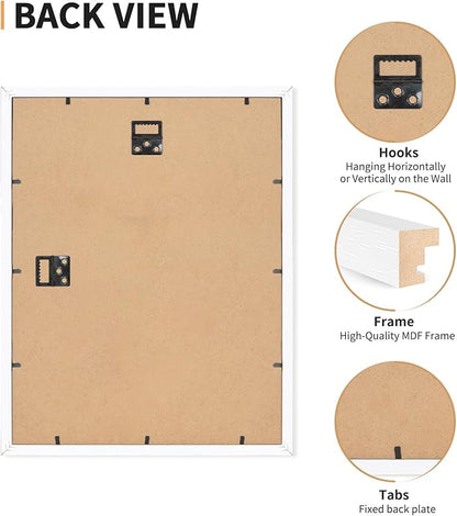 12x16 Picture Frame Set of 4, Displays 8x10 with Mat or 12x16 Without Mat, Photo Frames for Wall Hanging or Tabletop, Includes HD Plexiglass, White