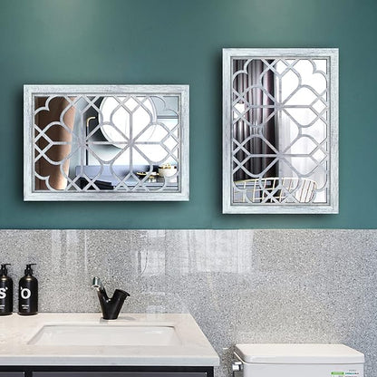 Wocred Set of 2 Rectangular Wall Mirror,Gorgeous Rustic Farmhouse Accent Mirror,Rustic White Color Entry Mirror for Bathroom Renovation,Bedrooms,Living Rooms and More(11”x15”)